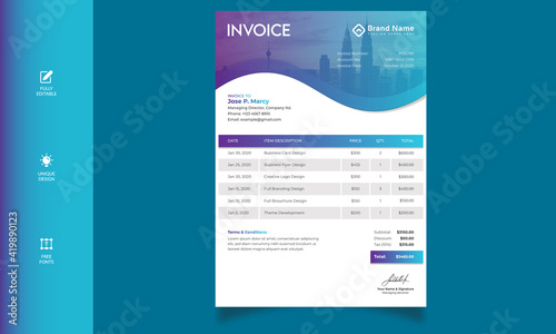 Business Invoice. money bills.price invoices, Business invoice form template, bill graphic, or payment receipt page vector, unique & minimal Invoice design