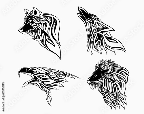 predatory animal  in floral ornament. vector illustration