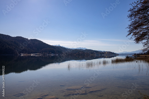 Lake Wörthersee in Carinthia, Austria in early spring