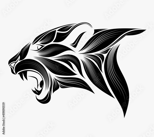 Stylized face of a tiger in the style of Zentangle.