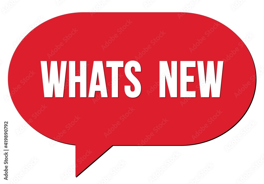 WHATS NEW text written in a red speech bubble WHATS NEW text written in a red speech bubble