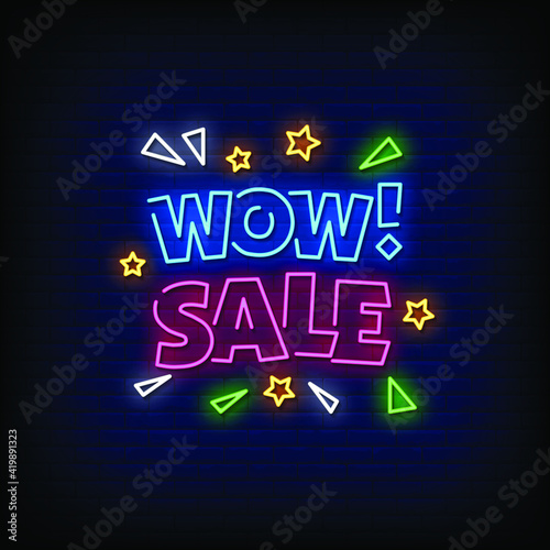 Wow Sale Neon Signs Style Text Vector