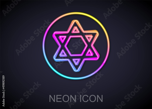 Glowing neon line Star of David icon isolated on black background. Jewish religion symbol. Symbol of Israel. Vector