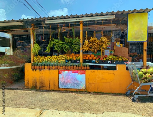 Colorful Vegetable and Fruit Stand in an Urban Economic Zone