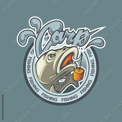 A logo with a fish Carp in a circle and a bait, can be used as a sticker.