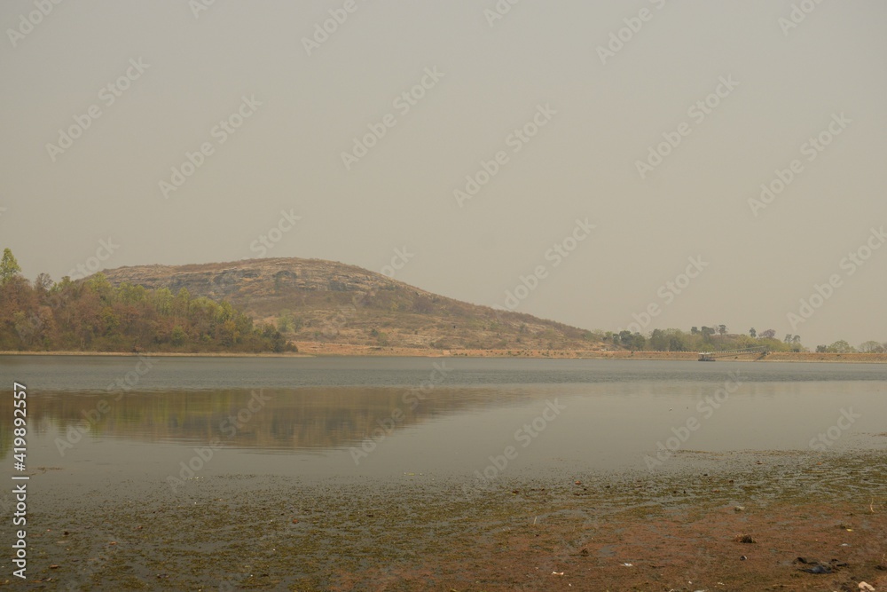 landscape view of murugama dam reservoir at purulia, west bengal, india