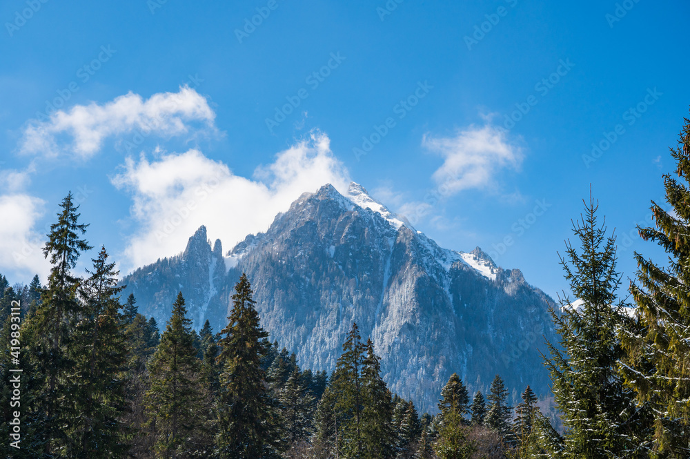 Mountain peak in Romanian Carpathian mountains in winter
