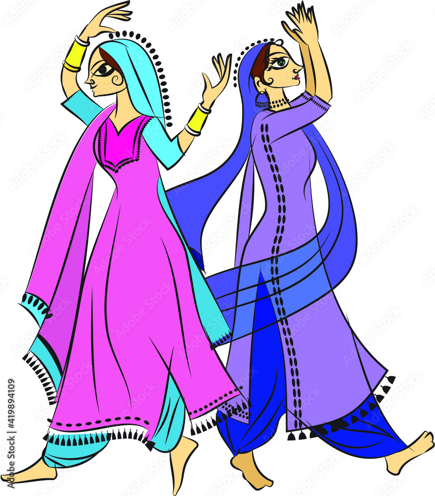 Punjabi women from Punjab dancing Gidda or bhangra, folk dance of the region.