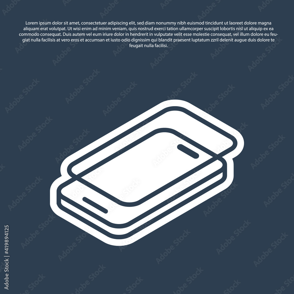 Blue line Glass screen protector for smartphone icon isolated on blue background. Protective film for glass. Transparent soft glass for mobile phone. Vector Blue line Glass screen protector for smartphone icon isolated on blue background. Protective film for glass. Transparent soft glass for mobile phone. Vector