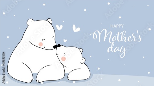 Draw polar kiss mom with love in snow For mother's day