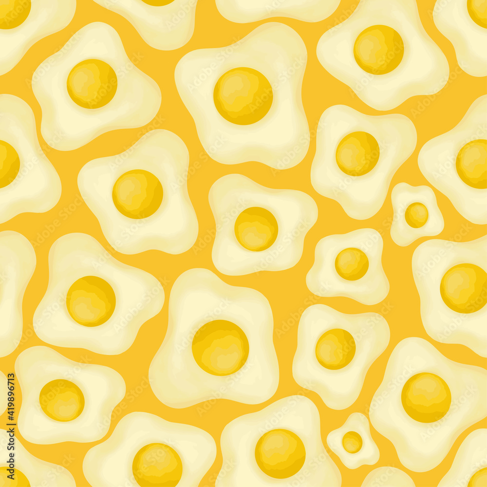 seamless pattern scrambled fried eggs vector for eco farm cookbook menu recipe. cheerful colorful healthy wholesome food breakfast brunch lunch dinner concept. hand drawn egg in flat cartoon style seamless pattern scrambled fried eggs vector for eco farm cookbook menu recipe. cheerful colorful healthy wholesome food breakfast brunch lunch dinner concept. hand drawn egg in flat cartoon style