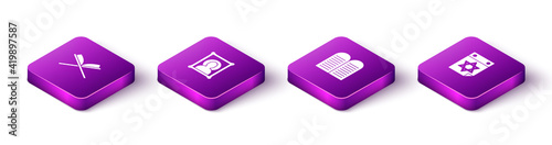 Set Isometric Holy book of Koran, Christian icon, The commandments and Jewish calendar icon. Vector