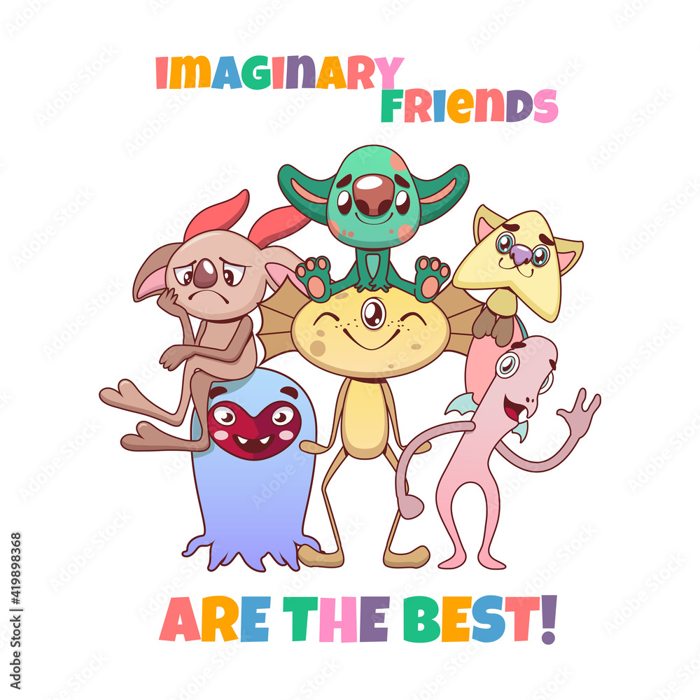 Obraz premium Funny diverse colorful group of imaginary monster friends