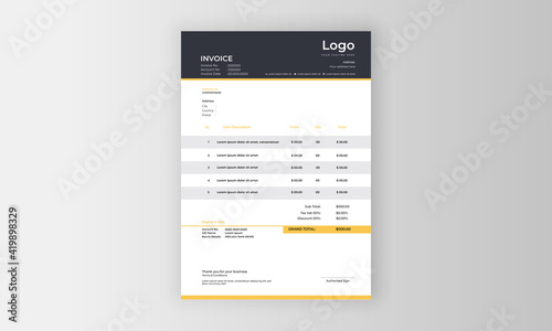 Invoice Layout Design with Dark Gray Header