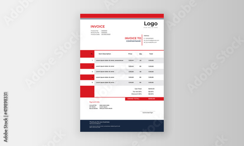 Creative modern business invoice templates design with red border