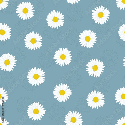 Chamomile flower seamless pattern. Simple spring pattern for fabric and wrapping paper. © barberry