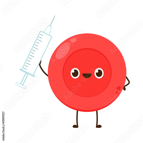 Red blood cell character design. Red blood cell vector. Syringe vector. photo