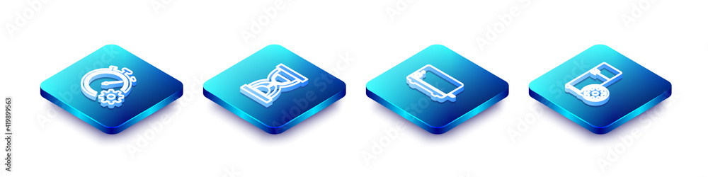 Set Isometric line Time management setting, Old hourglass with sand, Toaster and Refrigerator icon. Vector Set Isometric line Time management setting, Old hourglass with sand, Toaster and Refrigerator icon. Vector