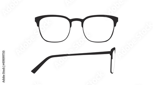 Browline Glasses.Vector isolated Illustration of a Women Glasses Frame. Black glasses Frame Front and Side View