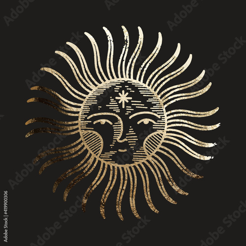 chic golden luxurious retro vintage engraving style. image of the sun and moon phases. culture of accultism. Vector graphics