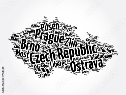 List of cities and towns in Czech Republic, map word cloud collage, business and travel concept background