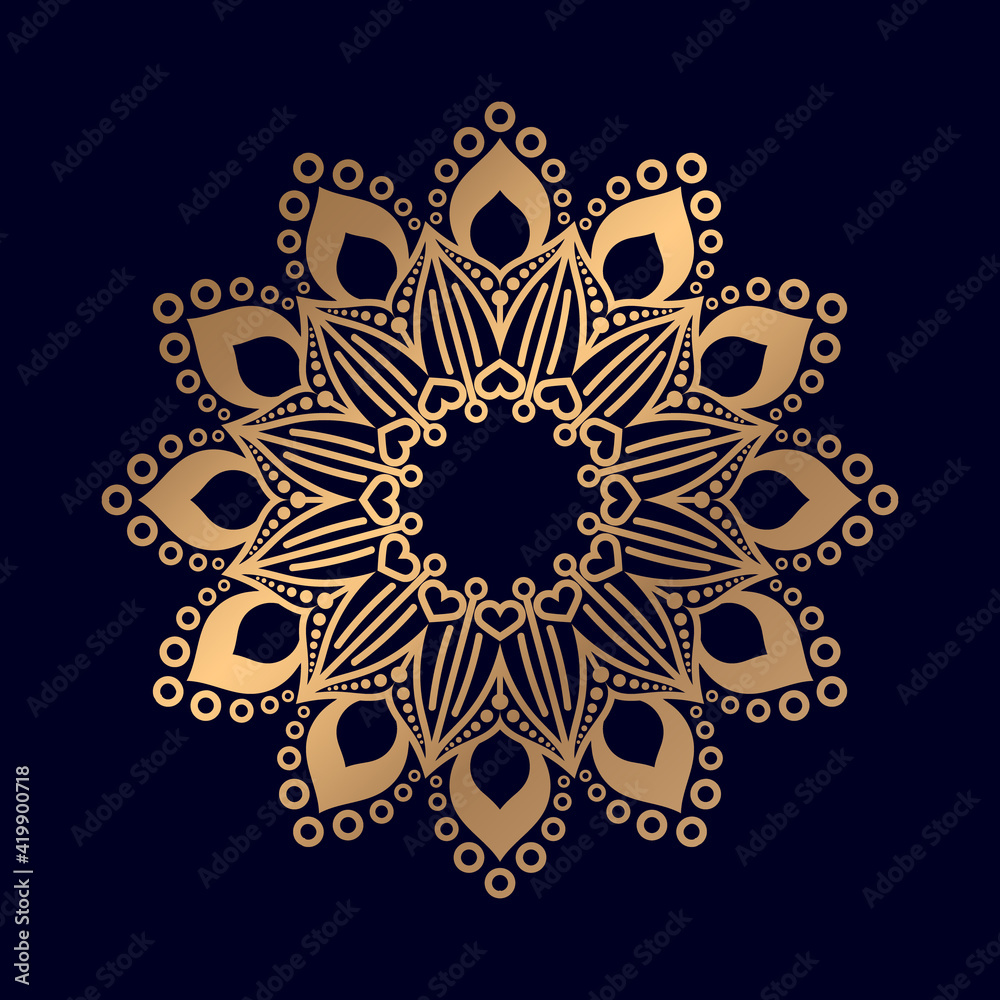 Outline Mandala Golden floral pattern Oriental ornamental design background pattern Vector illustration