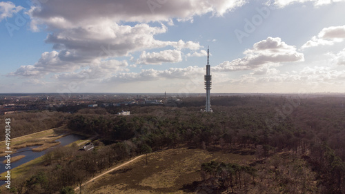 TV Broadcast sending tower in Hilversum, the Netherlands, aerial photo