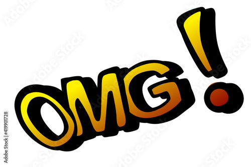 Surprise Vector Cartoon Expression, OMG, Oh My God, Gradient Yellow, Black Outline, Isolated on white