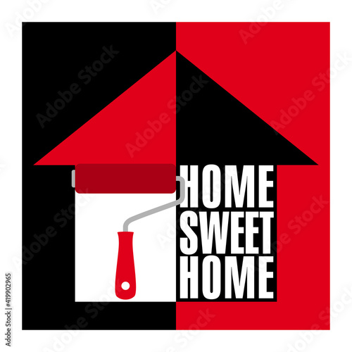 Logo pour une entreprise de peinture composé d’une maison, d’un rouleau à peinture. et d’une typographie graphique.