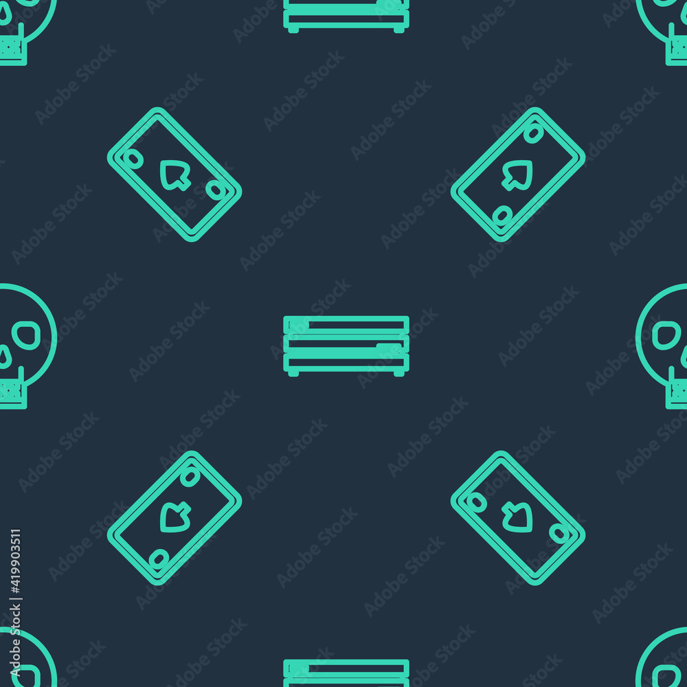 Set line Video game console, Playing card with diamonds and Skull on seamless pattern. Vector Set line Video game console, Playing card with diamonds and Skull on seamless pattern. Vector