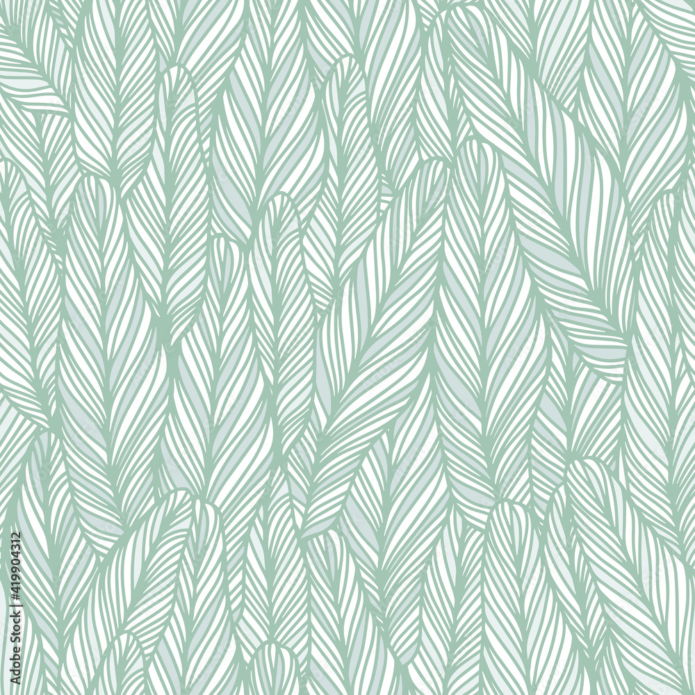Vector seamless pattern in the hand-drawn style. Abstract outline illustration with natural motives. Leaves with veins are drawn with smooth lines. Texture, print design for fabric, background.
