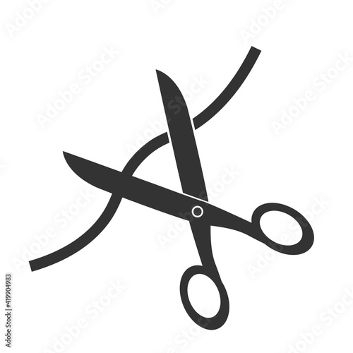 scissors cutting thread or rope isolated on white background vector illustration