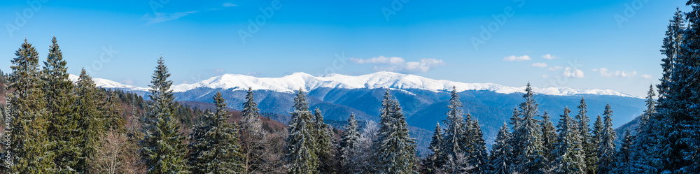 Panorama of Romanian mountain landscape in winter