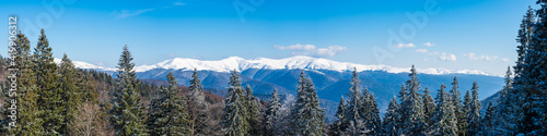 Panorama of Romanian mountain landscape in winter