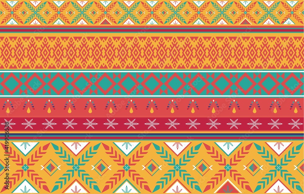 Geometric ethnic seamless pattern Oriental ethnic pattern traditional background, tribal seamless pattern Design for carpet,wallpaper,clothing,wrapping,fabric, Vector illustration embroidery style.