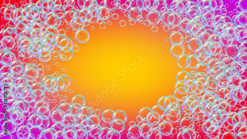 Cleaning foam. Soap bubble. Detergent suds for bath. Shampoo.