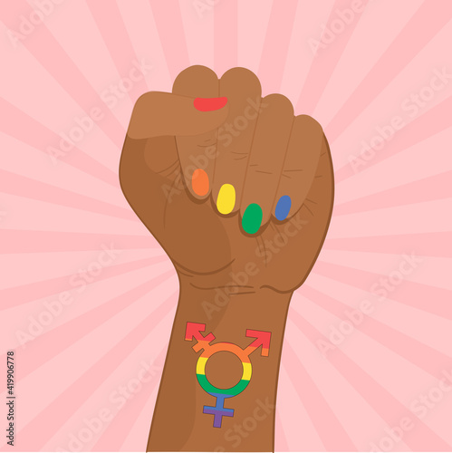 LGBT. Flat illustration of LGBT vector icon for web. Rainbow Transgender Symbol. Black hand with nails colors lgbt and tatoo