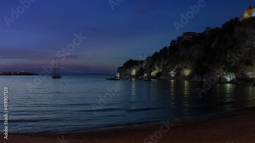 Panoramic view of Agropoli at night. Cilento, Campania, southern Italy.