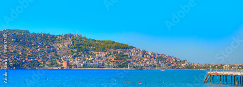 Photography Landscape with marina and Red Tower (Kizil Kule) in Alanya peninsula - Antalya,
