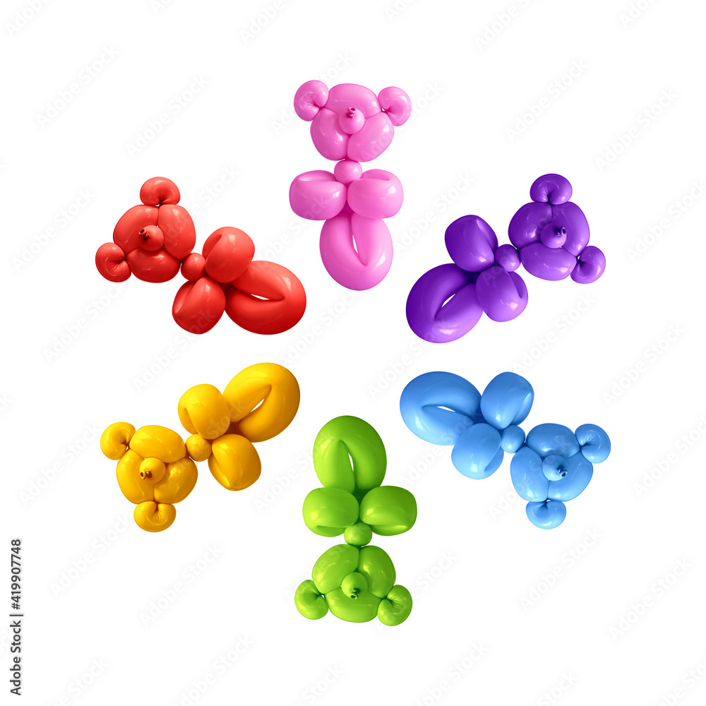 Rainbow teddy bear party balloons arranged in a circle
