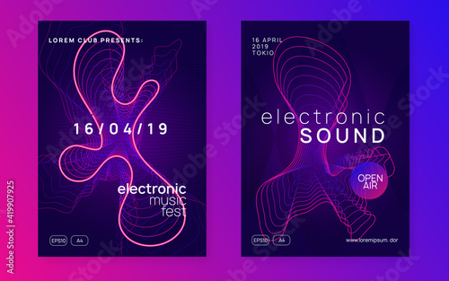 Night music flyer. Electro dance dj. Electronic sound fest. Techno trance party. Club event poster.