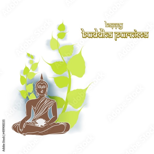 Indian Buddha Purnima festival with text, illustration is showing Buddha seating and absorbed in meditation