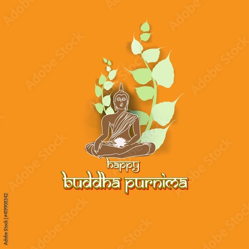 Indian Buddha Purnima festival with text, illustration is showing Buddha seating and absorbed in meditation