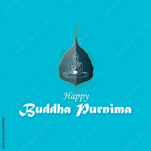 Indian Buddha Purnima festival with text, illustration is showing Buddha seating and absorbed in meditation