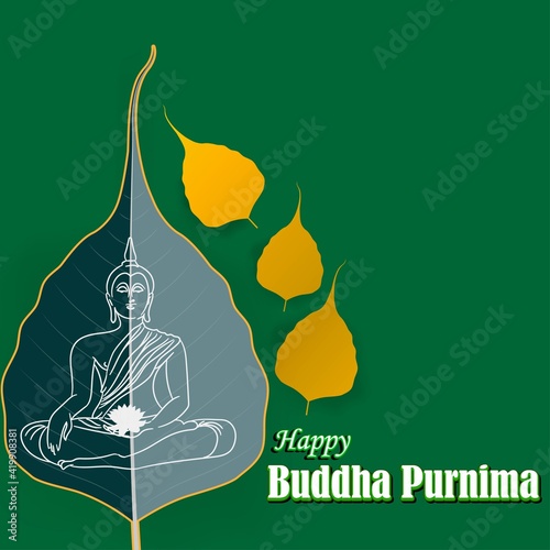 Indian Buddha Purnima festival with text, illustration is showing Buddha seating and absorbed in meditation
