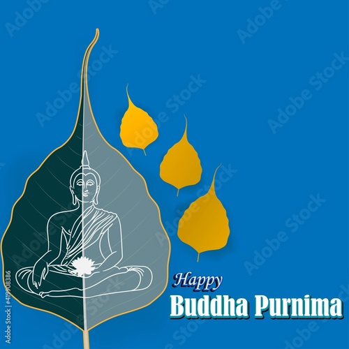 Indian Buddha Purnima festival with text, illustration is showing Buddha seating and absorbed in meditation