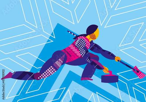 Sportswoman Curling. Winter sports. Decorative stylish design. Vector graphics