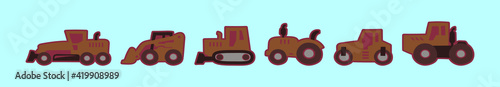 set of construction vehicles cartoon icon design template with various models. vector illustration isolated on blue background