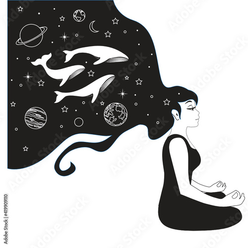 meditative woman, vector