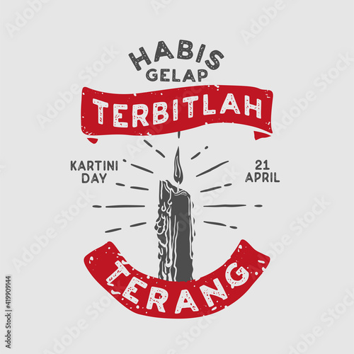 April 21 Kartini Day in Indonesia happy holiday with candle symbol vector illustration. Habis gelap terbitlah terang means After Darkness comes Light. photo